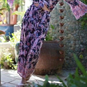 Lani Lau Culottes Small / Medium Hawaiian Pant Floral Boho Vacation Sheer